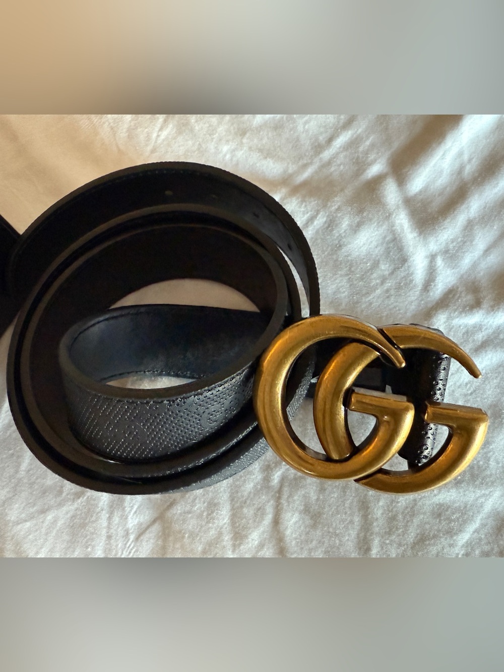 Black Leather Belt with Gold Double-G Buckle 130 cm 50” Across New w/ Box
